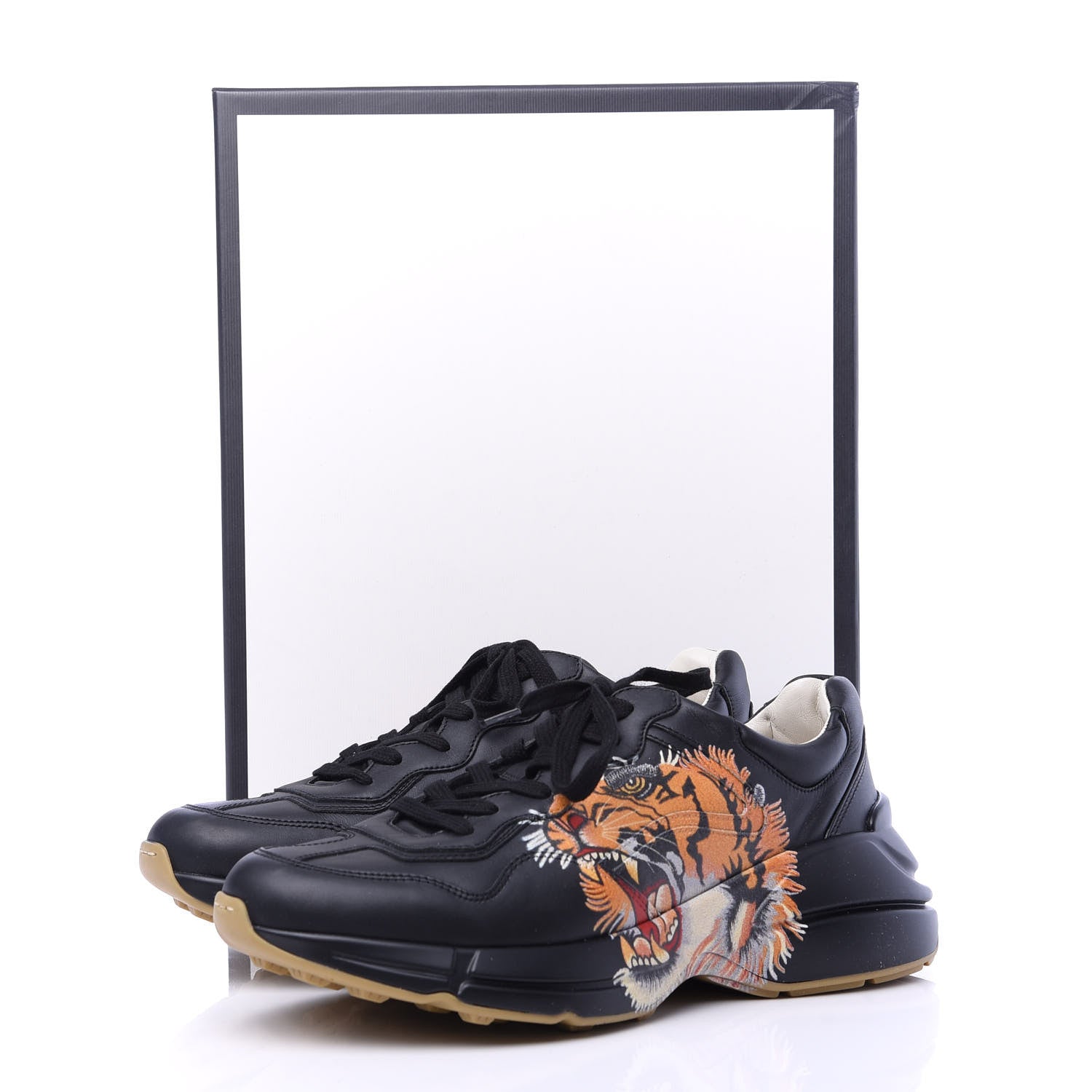 Gucci Calfskin Tiger Print Mens Rhyton Sneakers 7.5 Black 10 of 10