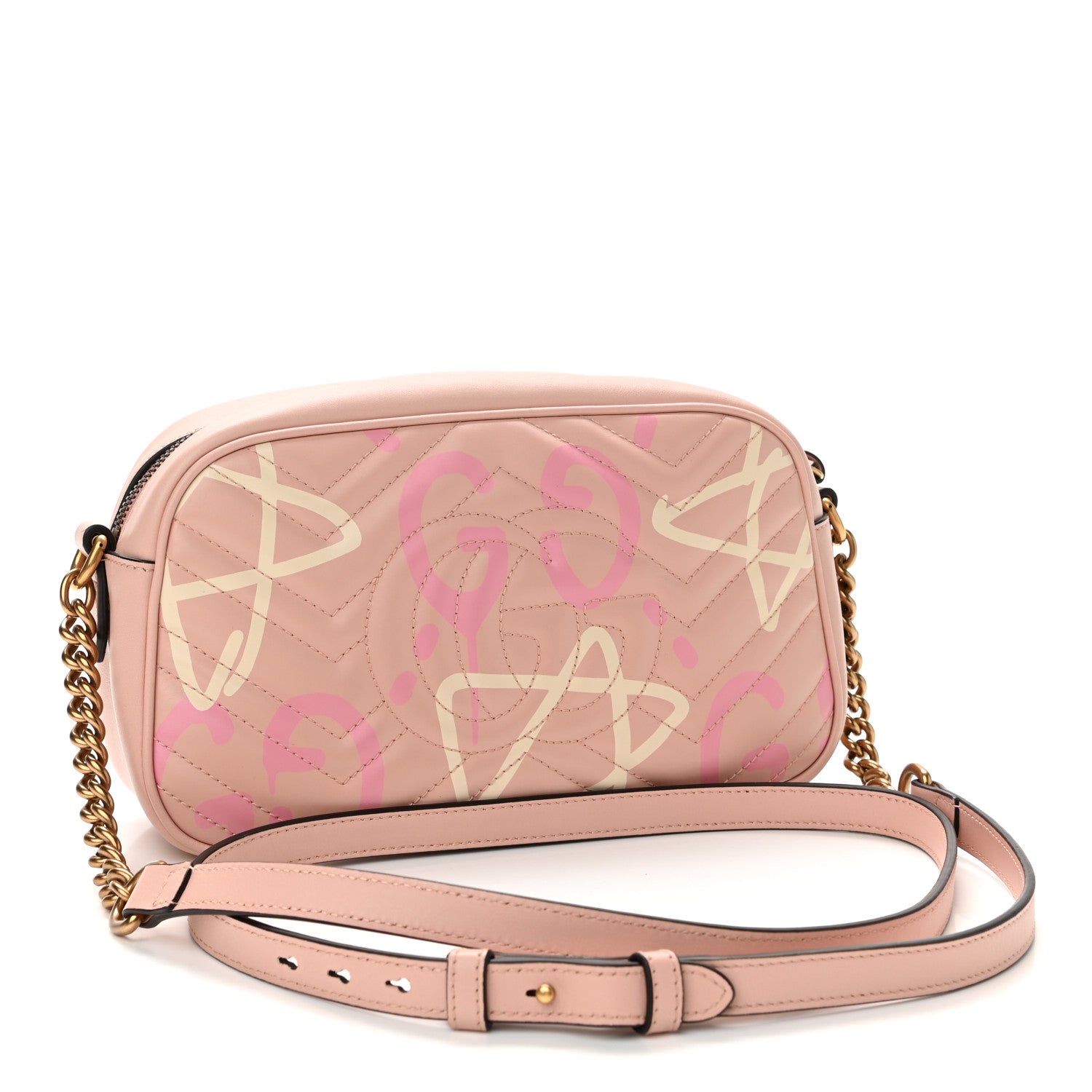 Gucci Calfskin Matelasse GucciGhost Small GG Marmont Chain Shoulder Bag Perfect Pink Rosa Ivory 2 of 10
