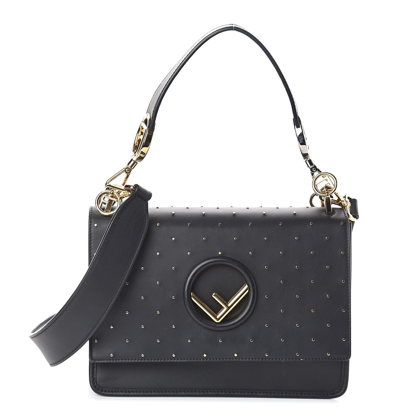 Vitello Liberty F is Studded Kan I Shoulder Bag Black Gold