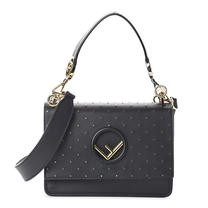 Fendi Vitello Liberty F is Studded Kan I Shoulder Bag Black Gold 1 of 9