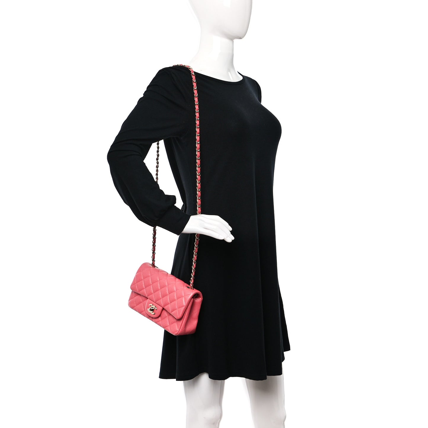 Iridescent Caviar Quilted Mini Rectangular Flap Pink
