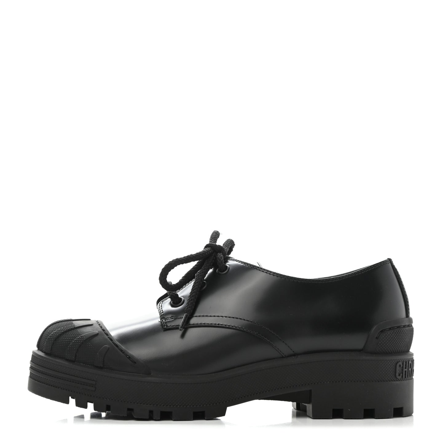 Brushed Calfskin Rubber Dioriron Derby Flat Shoes 8 Black
