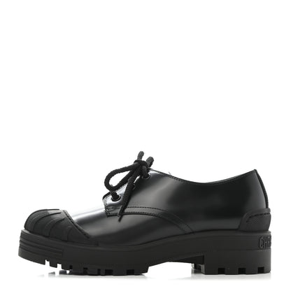Christian Dior Brushed Calfskin Rubber Dioriron Derby Flat Shoes 8 Black 1 of 9