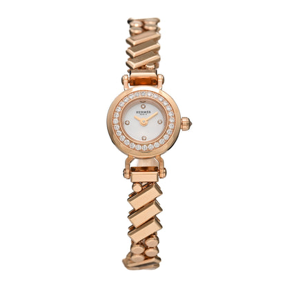 Hermes 18K Rose Gold Diamond Mother of Pearl 16mm Faubourg Polka Mini Quartz Watch 1 of 5
