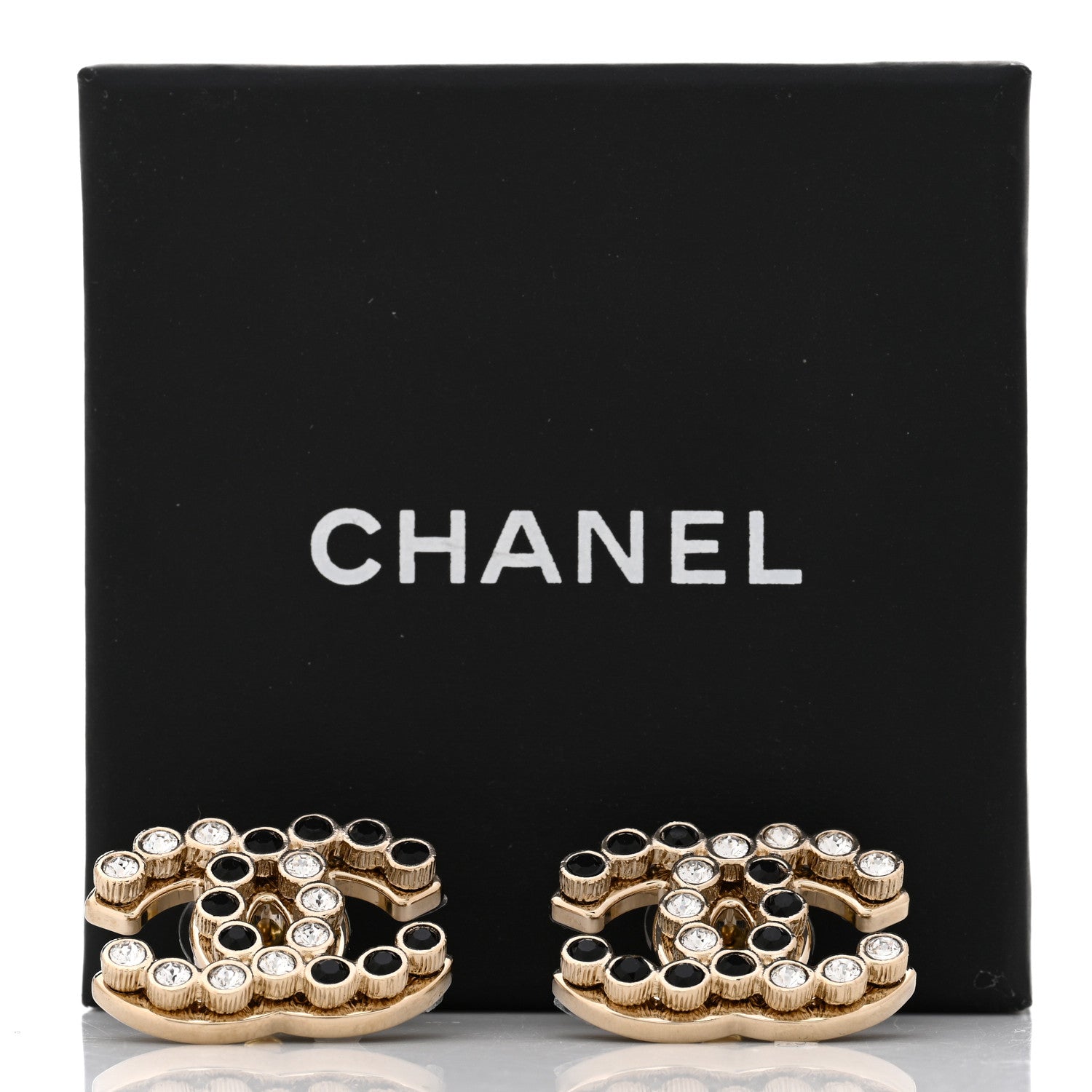 Chanel Crystal CC Earrings Black Gold 5 of 5
