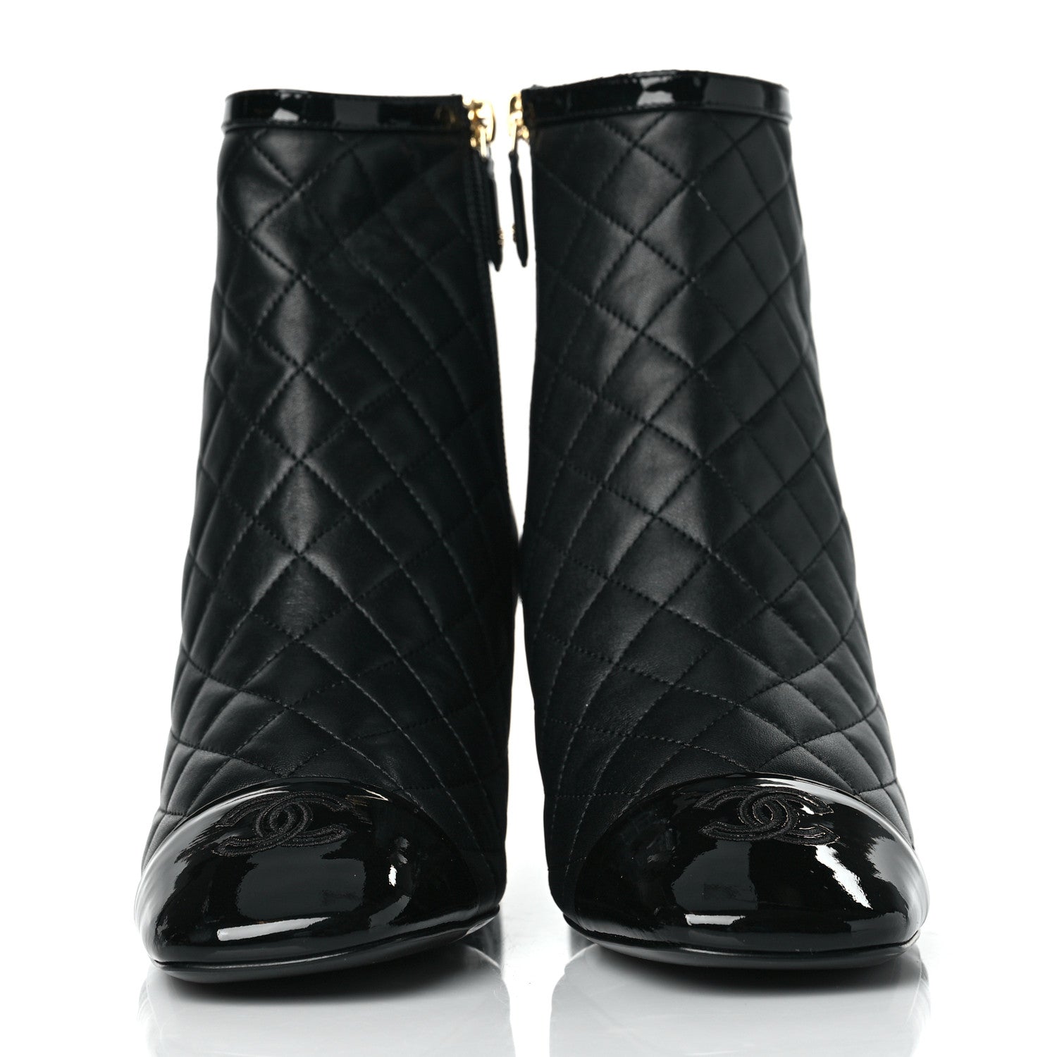 Chanel Lambskin Quilted Patent Cap Toe CC Booties 40.5 Black 2 of 8