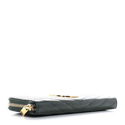 Saint Laurent Grain De Poudre Matelasse Chevron Monogram Zip Around Wallet New Vert Fonce 5 of 11