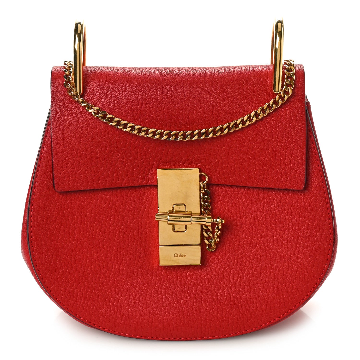 Chloe Grained Lambskin Mini Drew Shoulder Bag Plaid Red 1 of 9