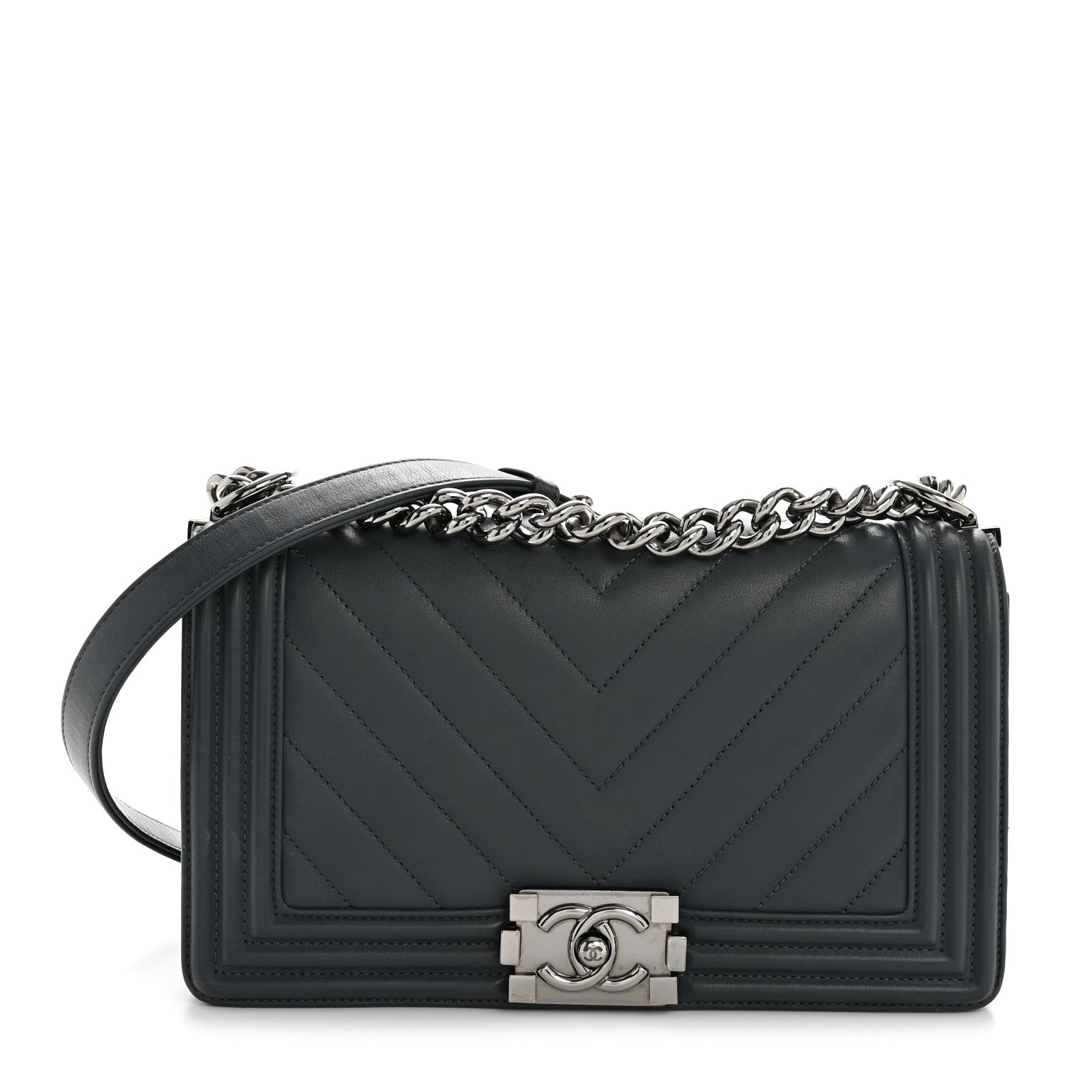 Chanel Calfskin Chevron Quilted New Medium Boy Flap Dark Navy Blue 1 of 12