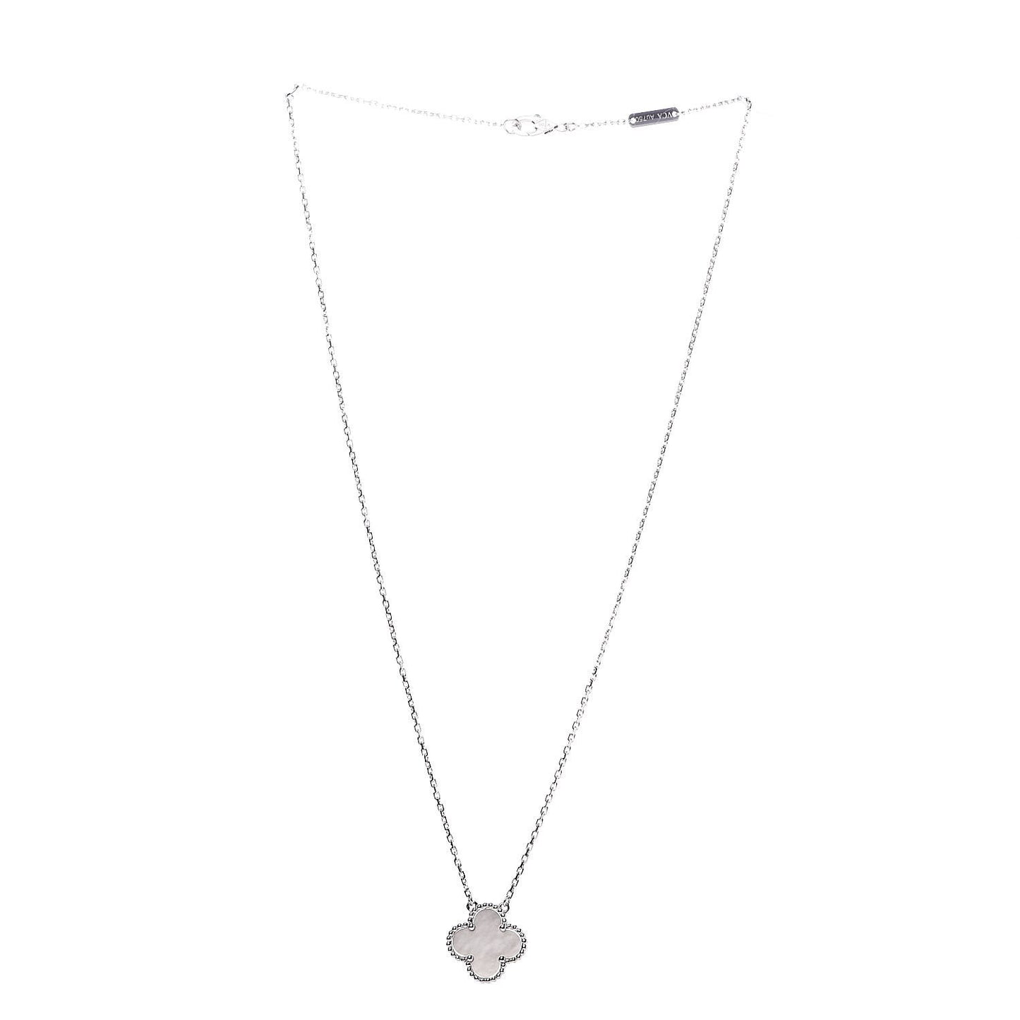 18K White Gold Mother of Pearl Vintage Alhambra Pendant Necklace
