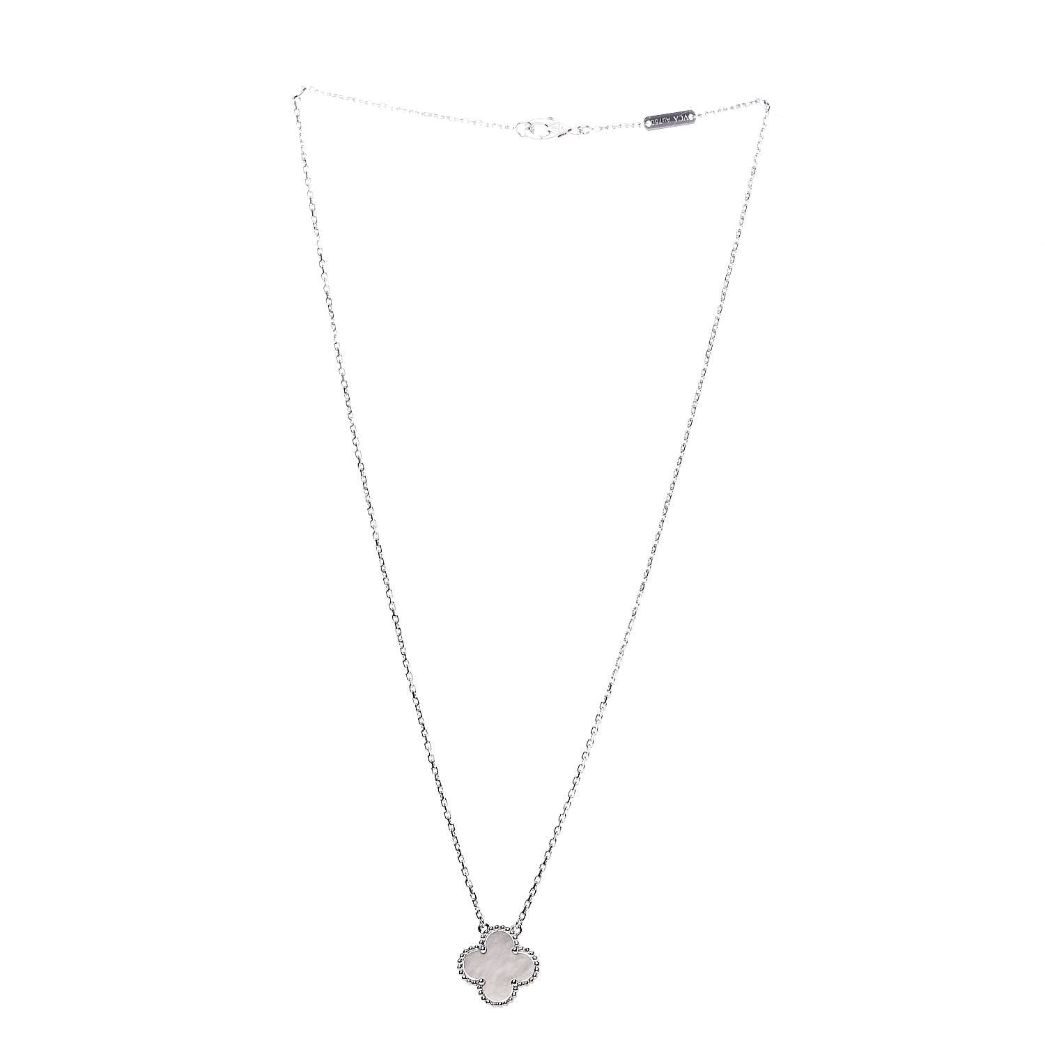 Van Cleef & Arpels 18K White Gold Mother of Pearl Vintage Alhambra Pendant Necklace 3 of 6