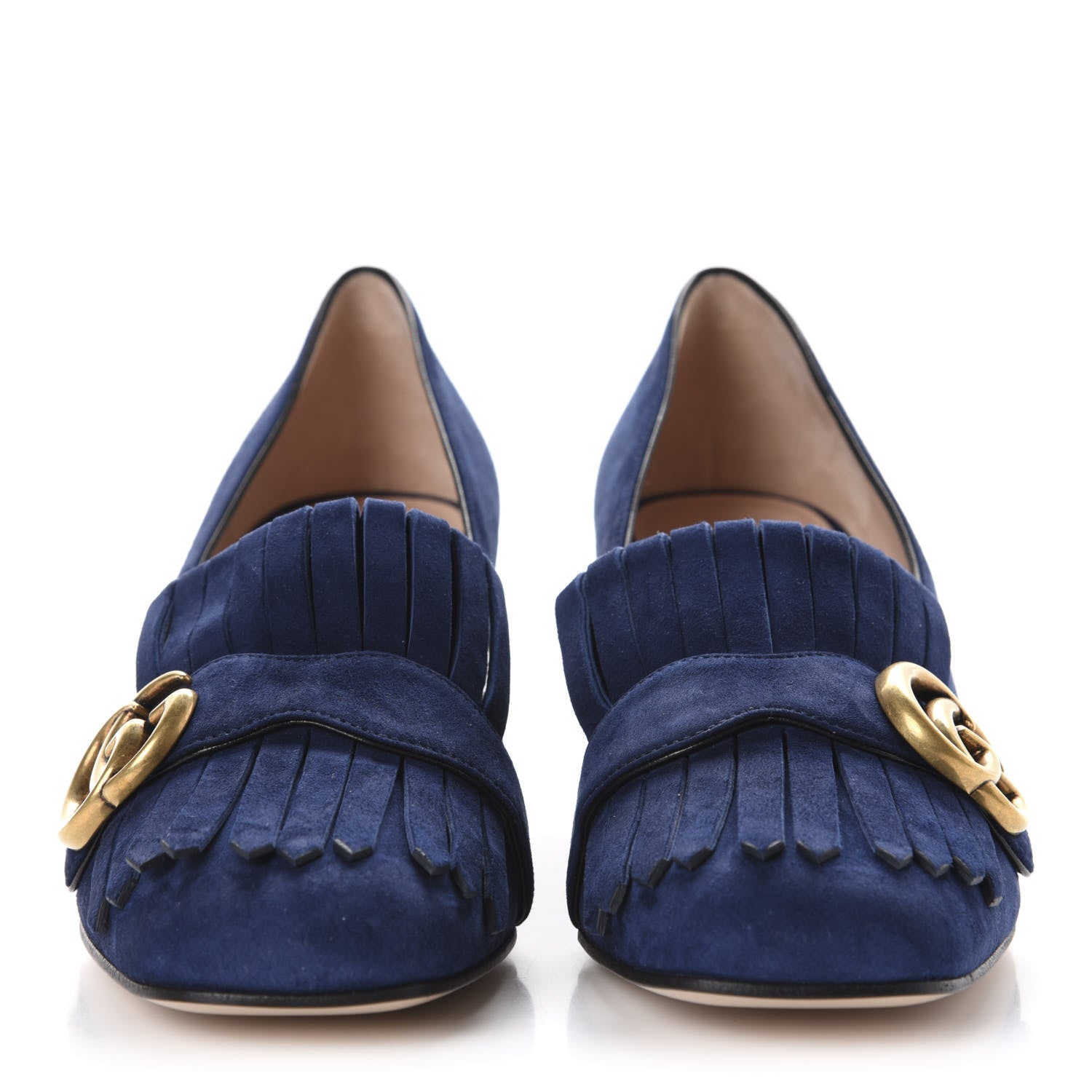 Gucci Kid Scamosciato GG Marmont Fringe 50mm Loafer Pumps 37 Blue Ink 2 of 10