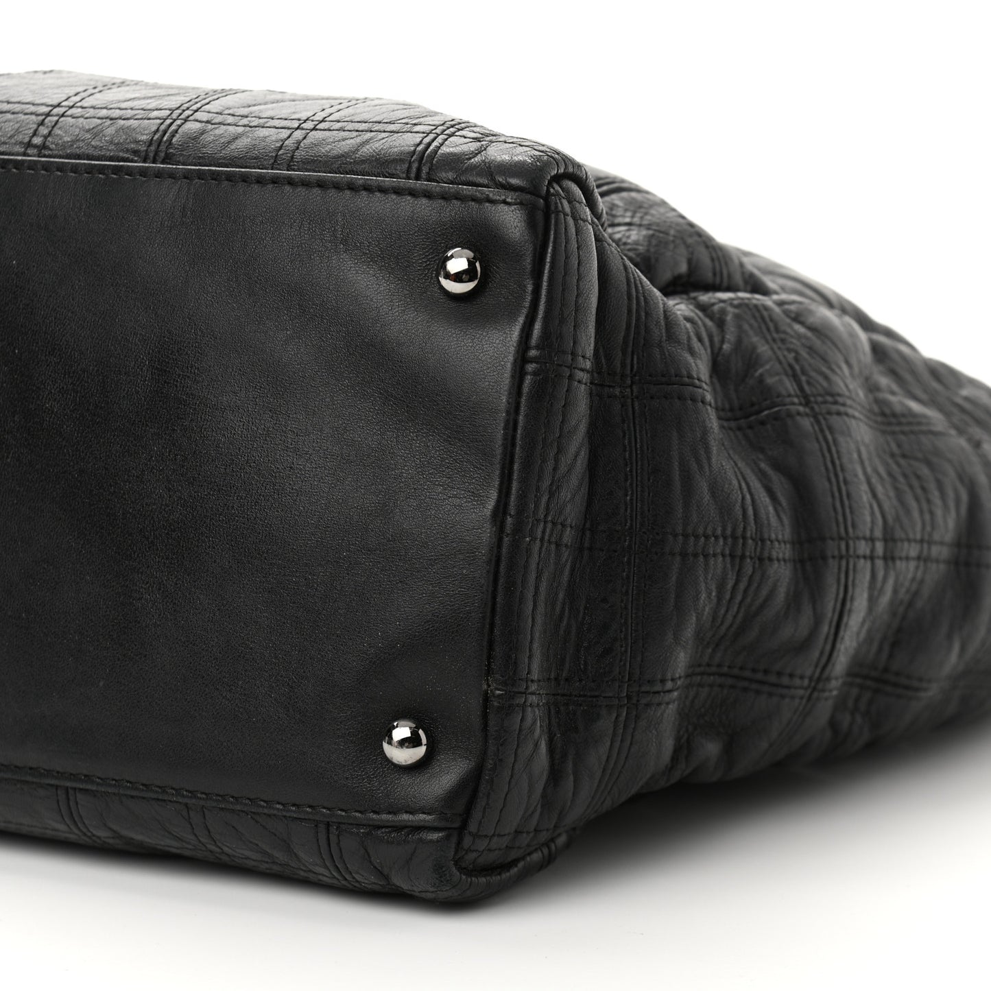 Lambskin Square Stitched Lax Large Tote Black