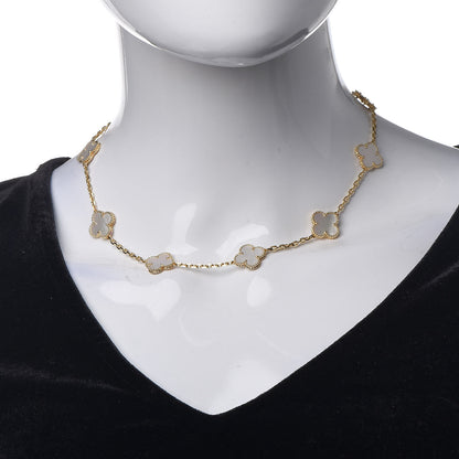 Van Cleef & Arpels 18K Yellow Gold Mother of Pearl 10 Motifs Vintage Alhambra Necklace 2 of 8