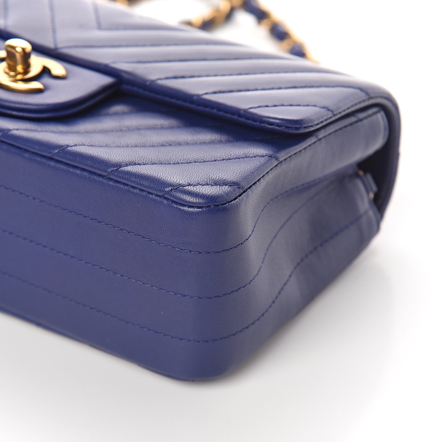 Chanel Lambskin Chevron Quilted Mini Rectangular Flap Blue 8 of 8