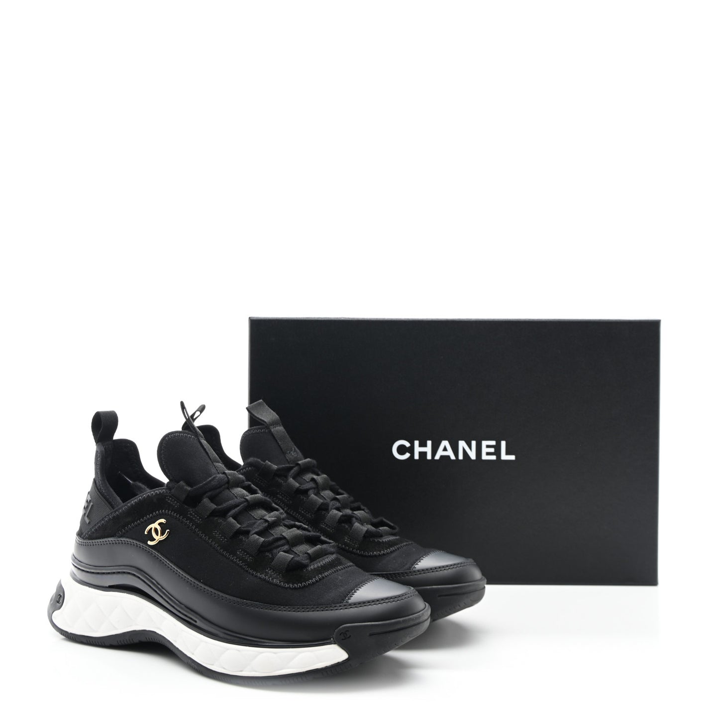 Velvet Calfskin Mixed Fibers CC Sneakers 39 Black