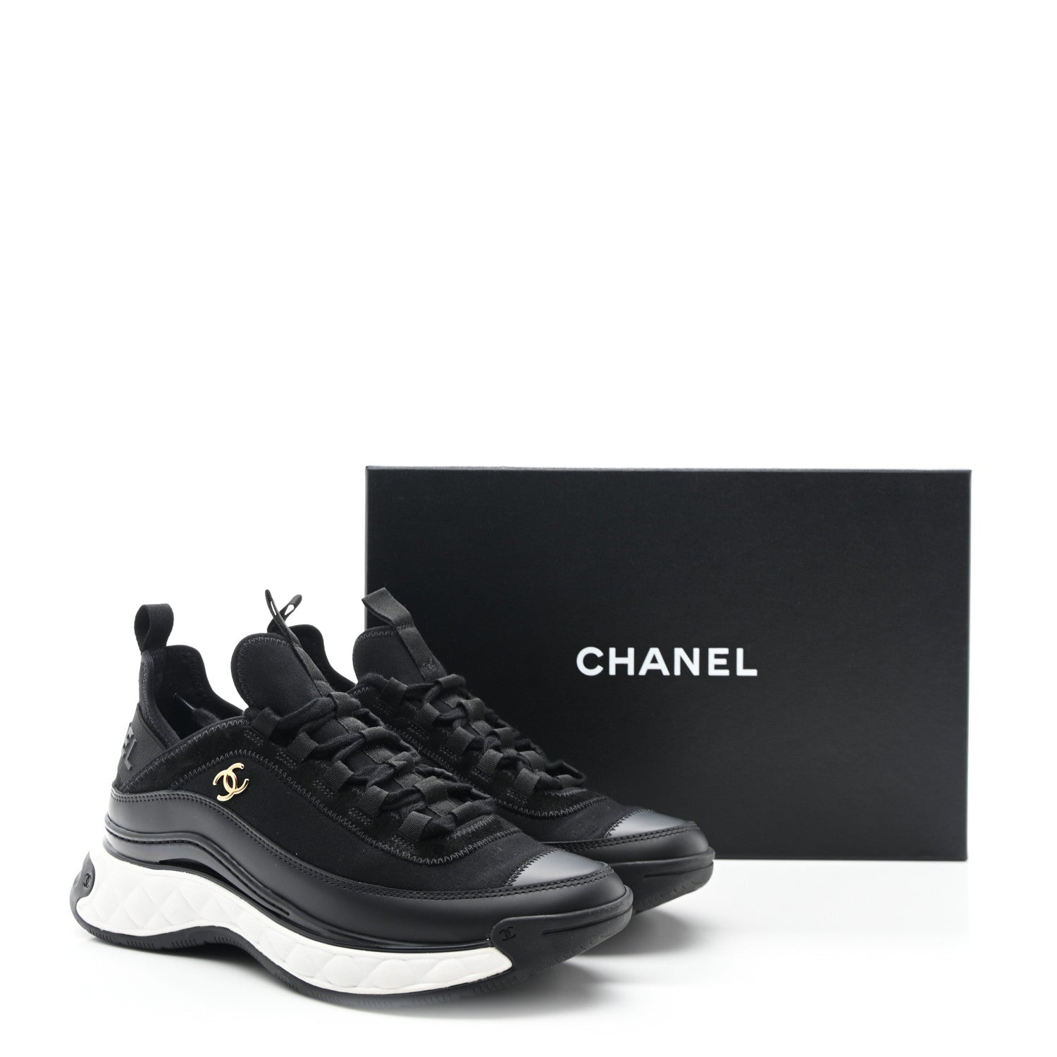 Chanel Velvet Calfskin Mixed Fibers CC Sneakers 39 Black 9 of 9