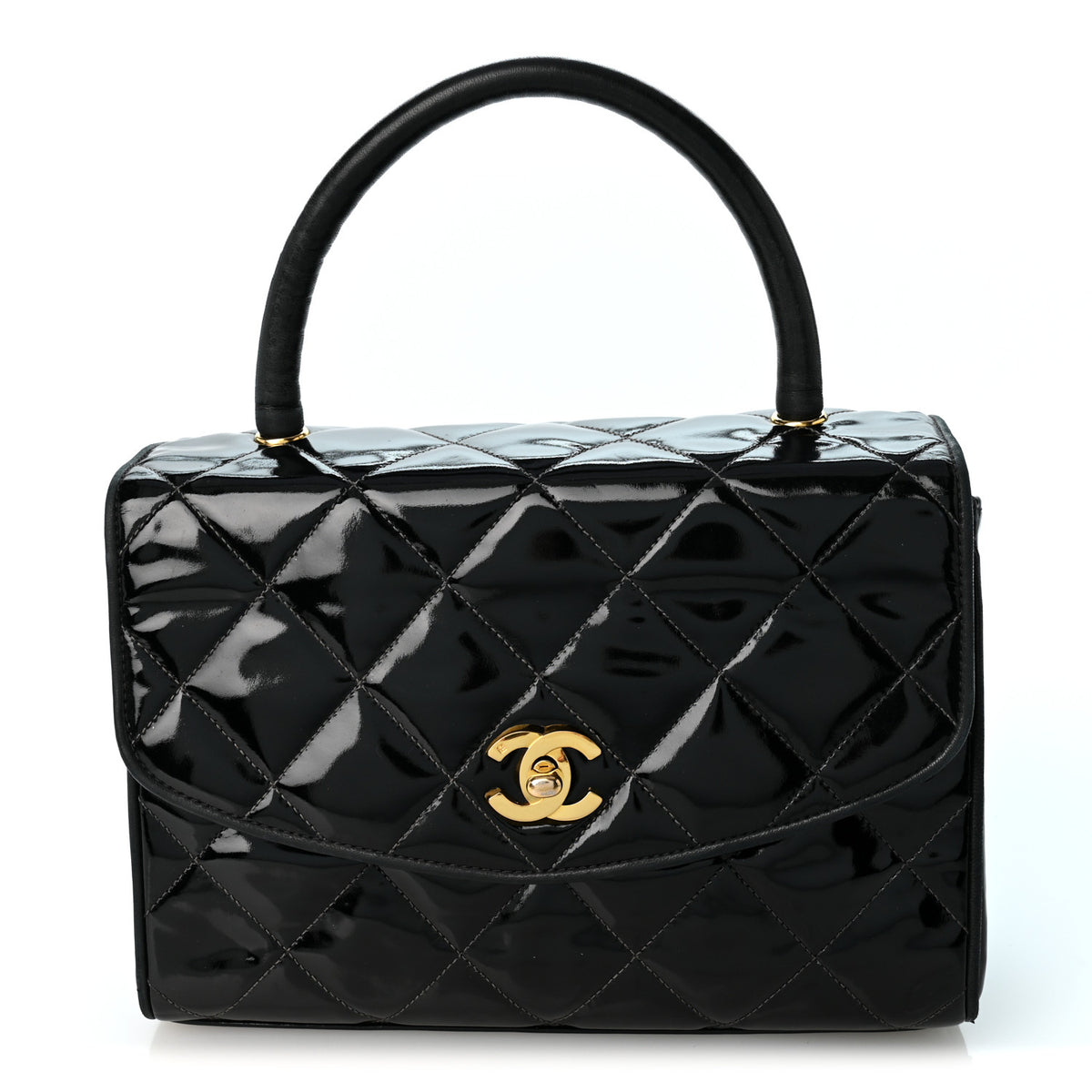 Patent Quilted Small Kelly Flap Bag Black