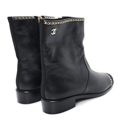 Chanel Lambskin Grosgrain Cap Toe Chain Short Boots 38 Black 5 of 9