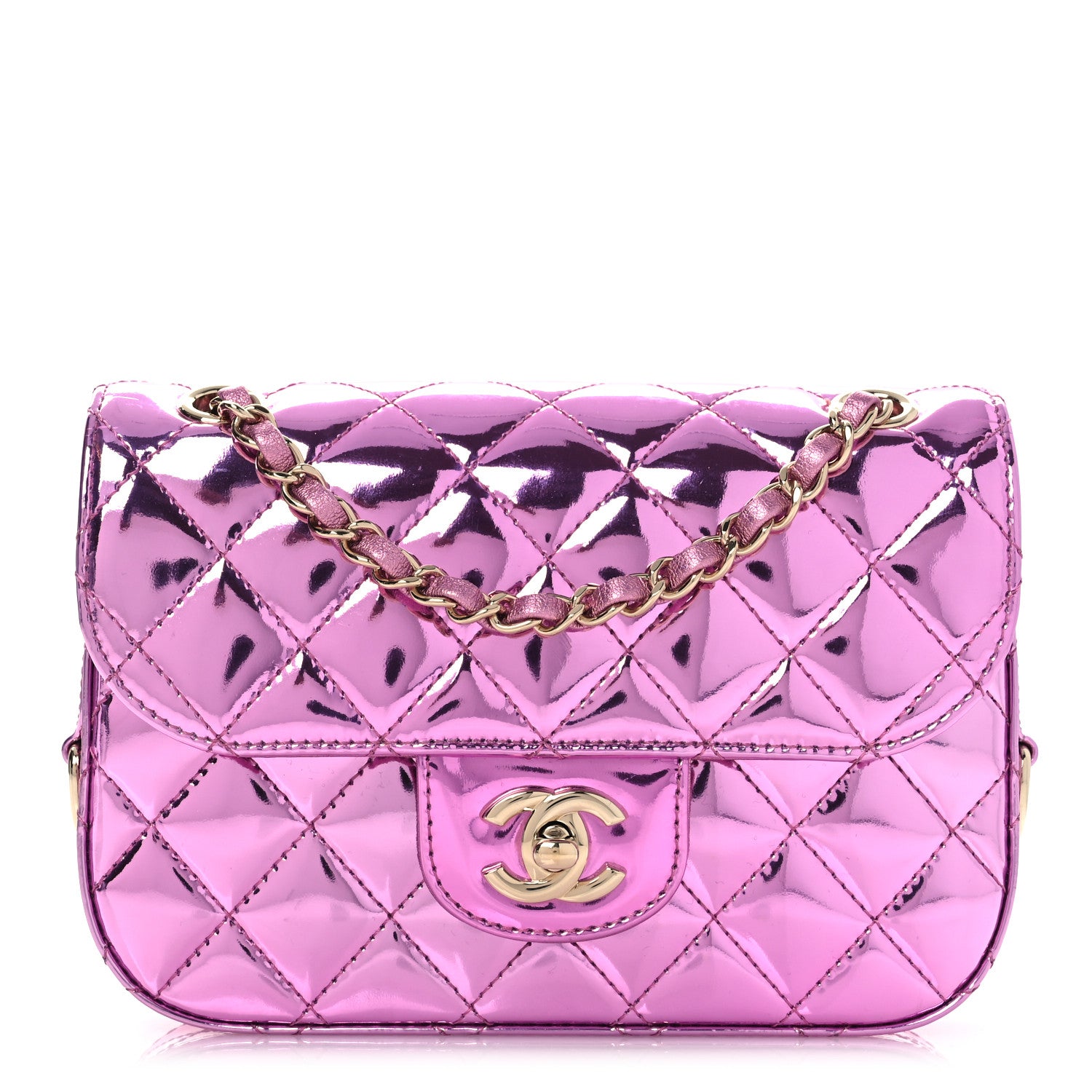Chanel Mirror Calfskin Metallic Lambskin Quilted Hollywood Boulevard Mini Flap With Star Coin Purse Pink 1 of 14