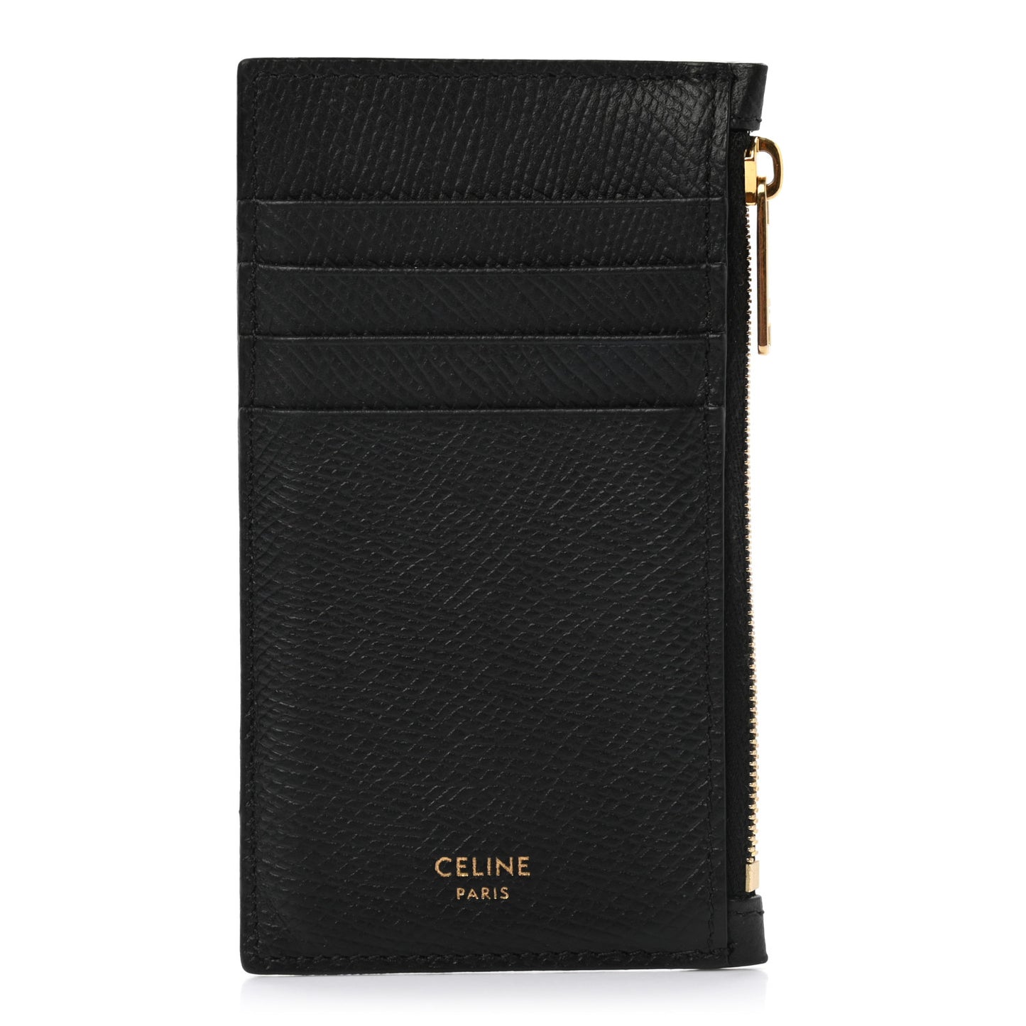 Grained Calfskin Zipped Card Holder Black