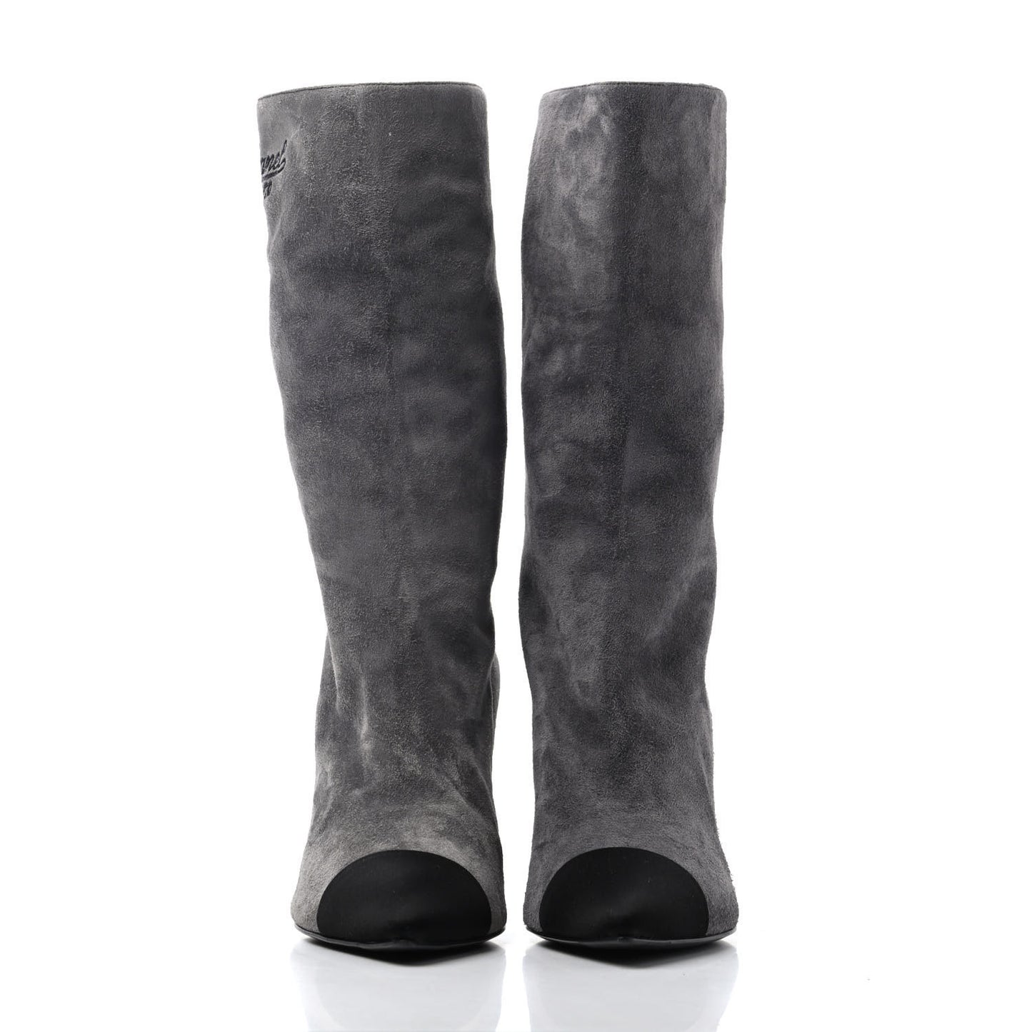 Suede Calfskin Satin Gabrielle Cap Toe Short Boots 35 Grey Black
