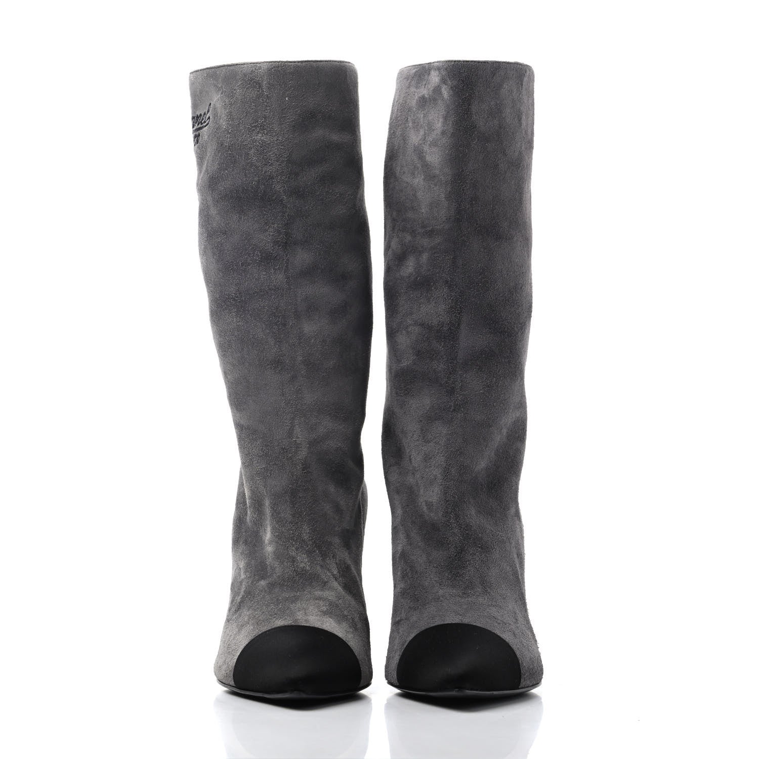 Chanel Suede Calfskin Satin Gabrielle Cap Toe Short Boots 35 Grey Black 2 of 4