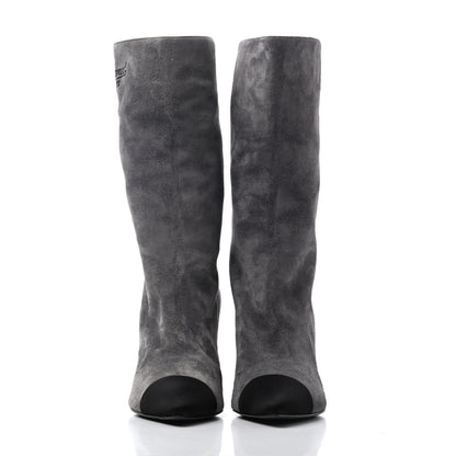 Chanel Suede Calfskin Satin Gabrielle Cap Toe Short Boots 35 Grey Black 2 of 4