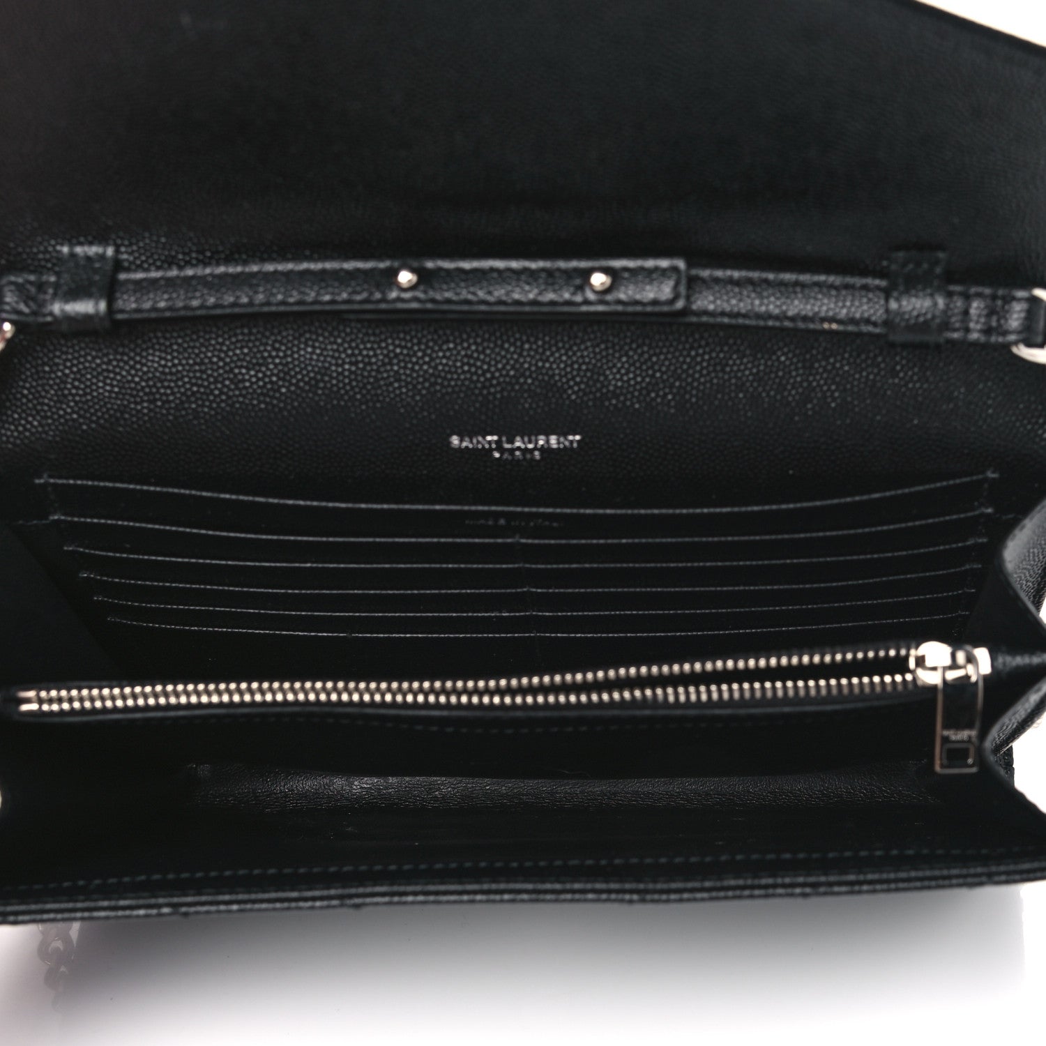 Saint Laurent Grain De Poudre Matelasse Chevron Monogram Chain Wallet Black 4 of 12