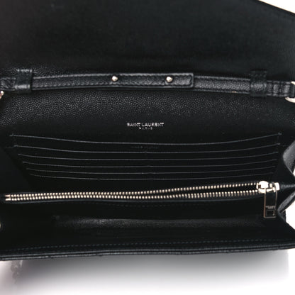 Saint Laurent Grain De Poudre Matelasse Chevron Monogram Chain Wallet Black 4 of 12