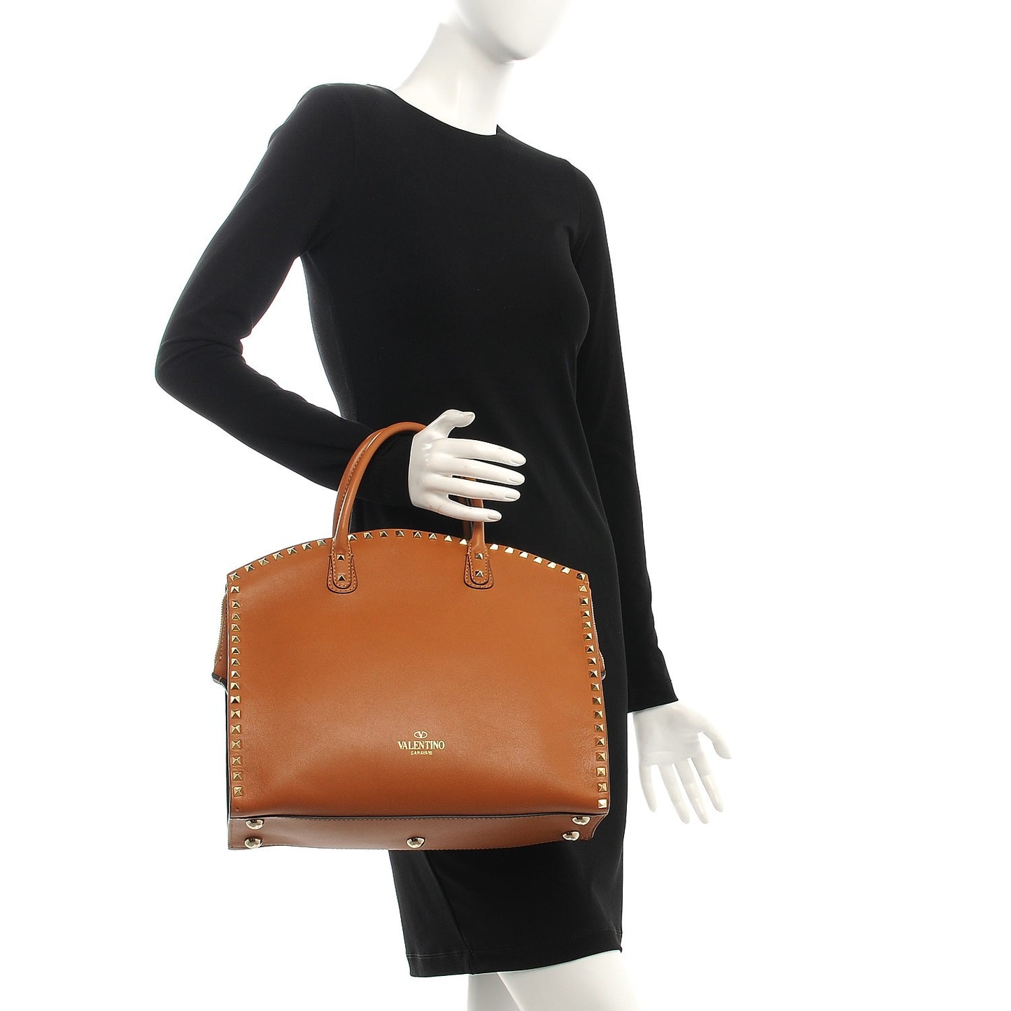 Vitello Rockstud Dome Shopper Light Cuir