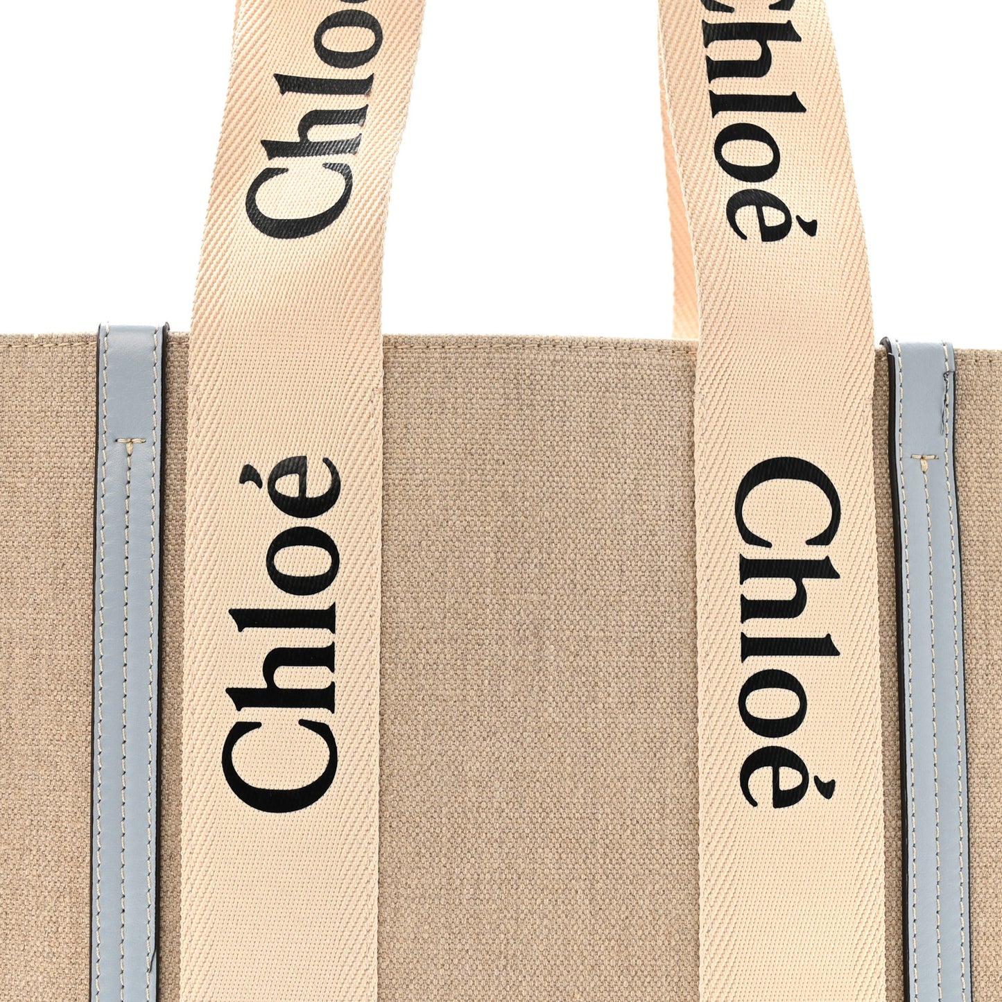Linen Calfskin Medium Woody Ribbon Tote White Light Blue