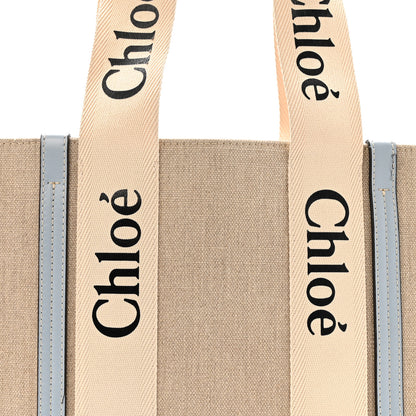 Chloe Linen Calfskin Medium Woody Ribbon Tote White Light Blue 9 of 15