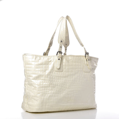 MCM Crocodile Embossed Patent Calfskin Tote Ivory 3 of 9