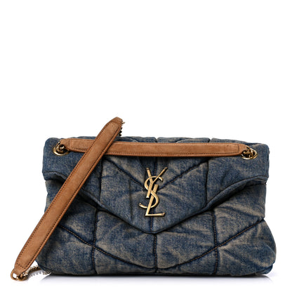 Saint Laurent Denim Quilted Small Loulou Puffer Monogram Chain Satchel Blue Cinnamon 1 of 15