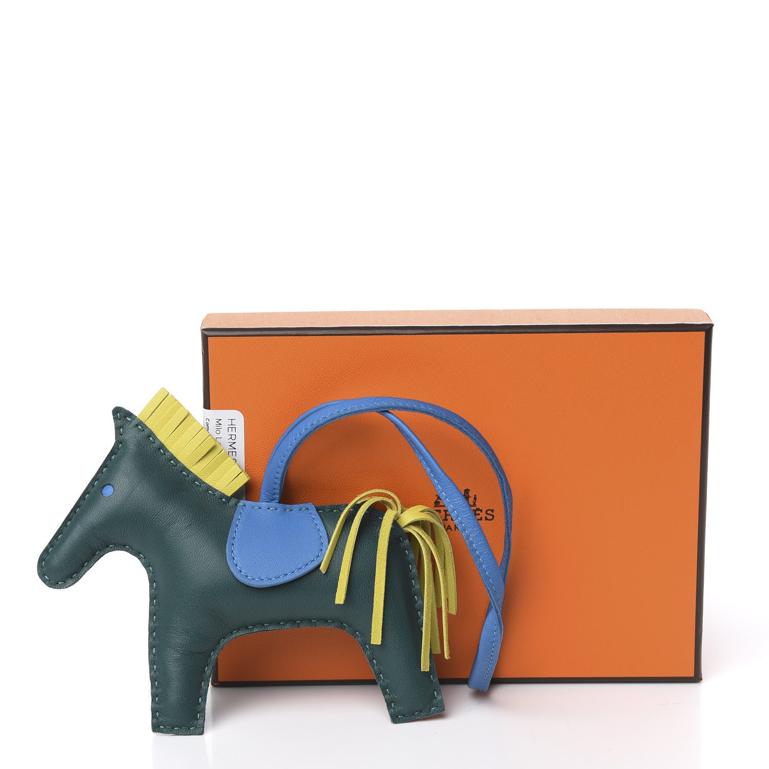 Hermes Milo Lambskin Grigri Rodeo Horse Bag Charm MM Malachite Bleu Zanzibar Lime 4 of 4