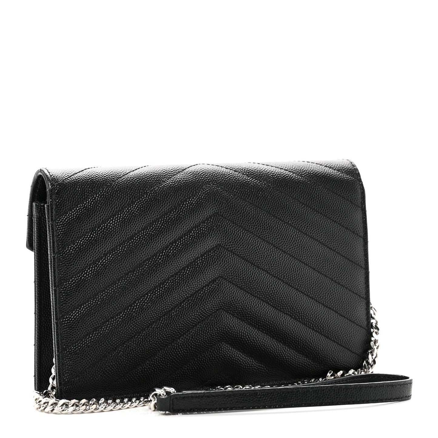 Grain De Poudre Matelasse Chevron Monogram Envelope Chain Wallet Black