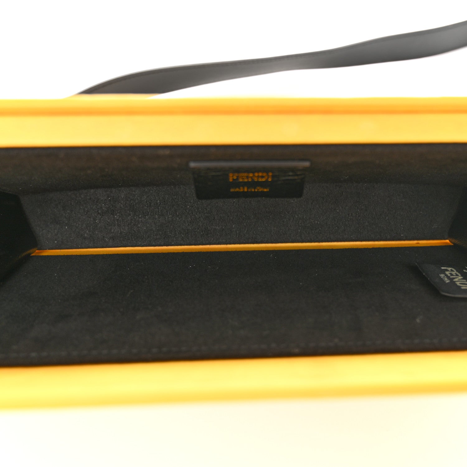 Fendi Vitello Fluffy Logo Horizontal Box Crossbody Bag Yellow Box Black 5 of 11