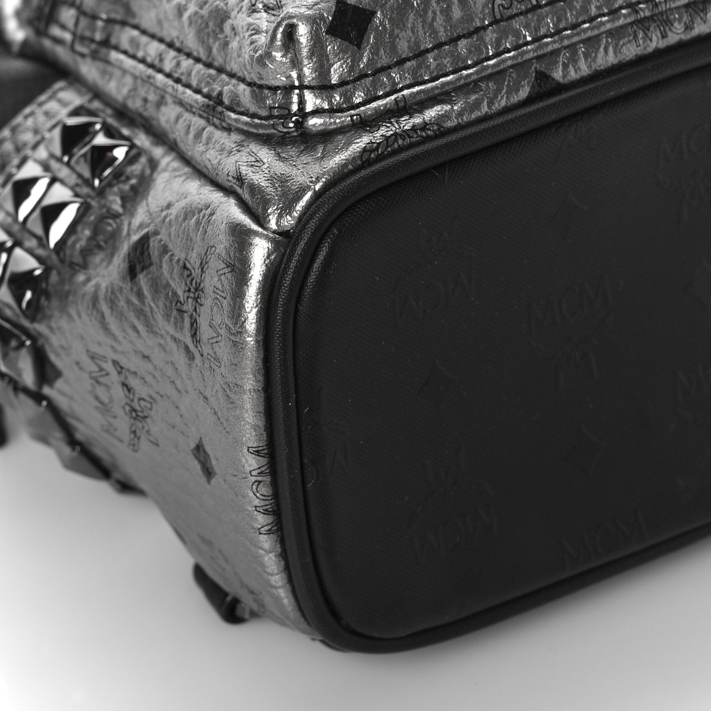 Metallic Visetos Side Stud Mini Stark Backpack Silver Black