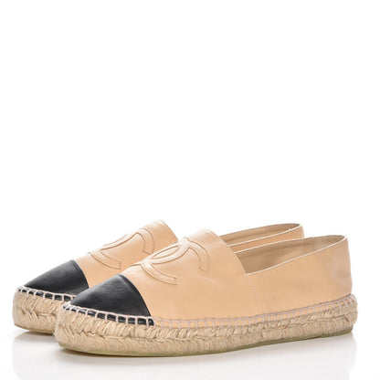 Chanel Lambskin CC Espadrilles 40 Beige Black 3 of 8