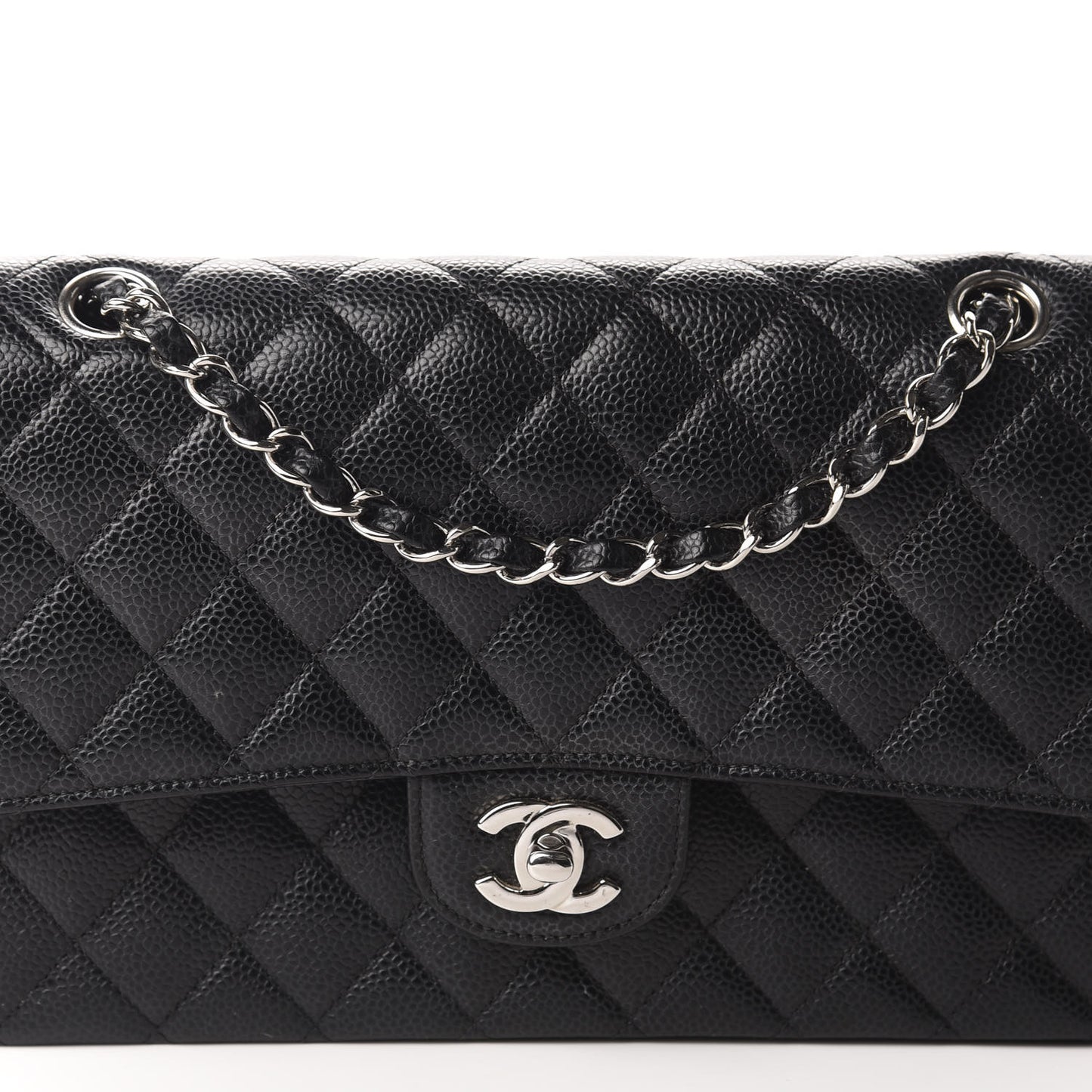 Caviar Quilted Medium Double Flap Black