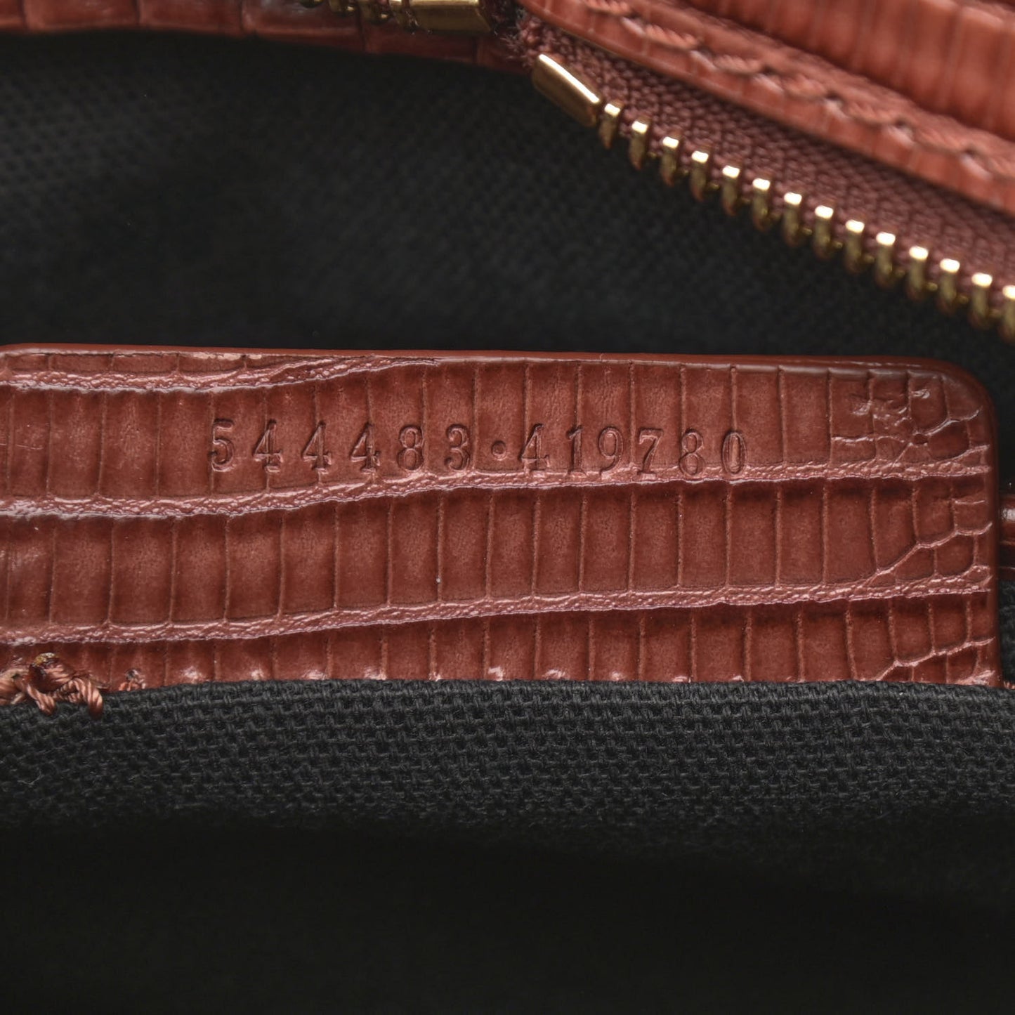 Calfskin Lizard Embossed Small Skull Padlock Zip Around Tote Brown