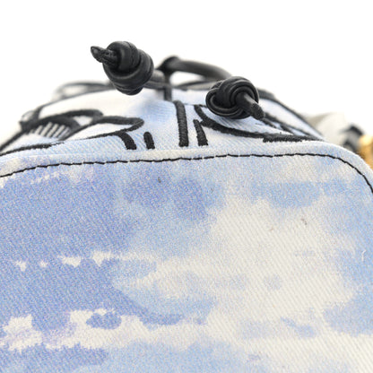 Fendi X JOSHUA VIDES Fabric Flower Clouds Embroidered Mini Mon Tresor Bucket Bag White Celeste Black 11 of 13