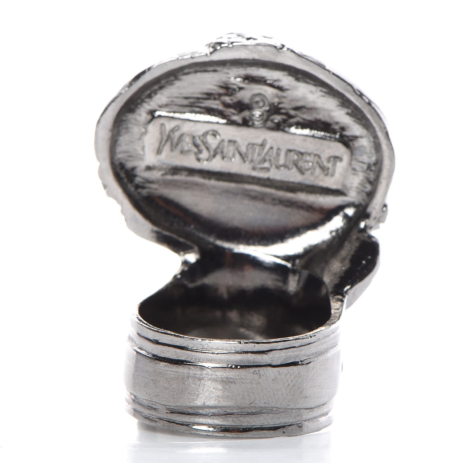 Saint Laurent Glass Cabochon Gunmetal Arty Ovale Ring 8 Black 3 of 4