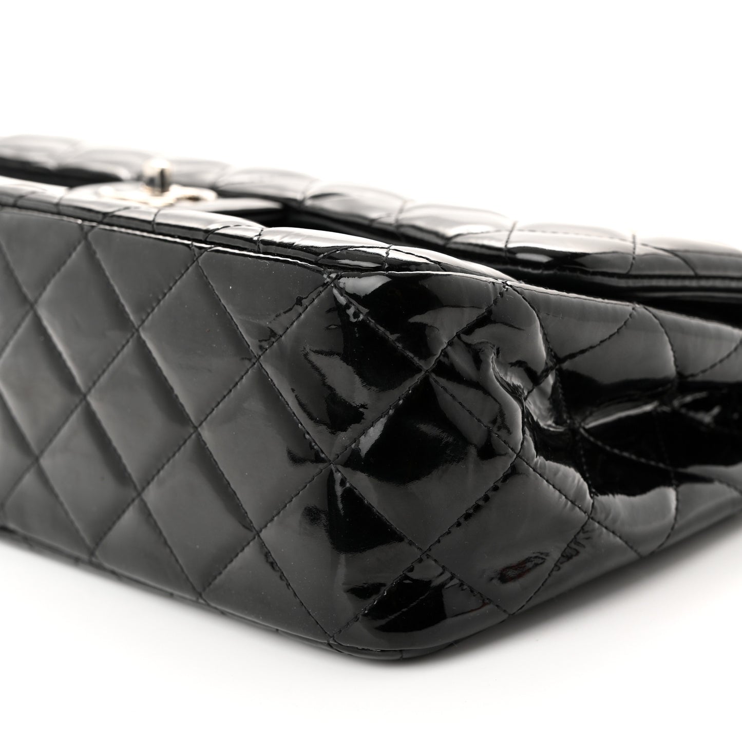 Patent Quilted Jumbo Double Flap Black