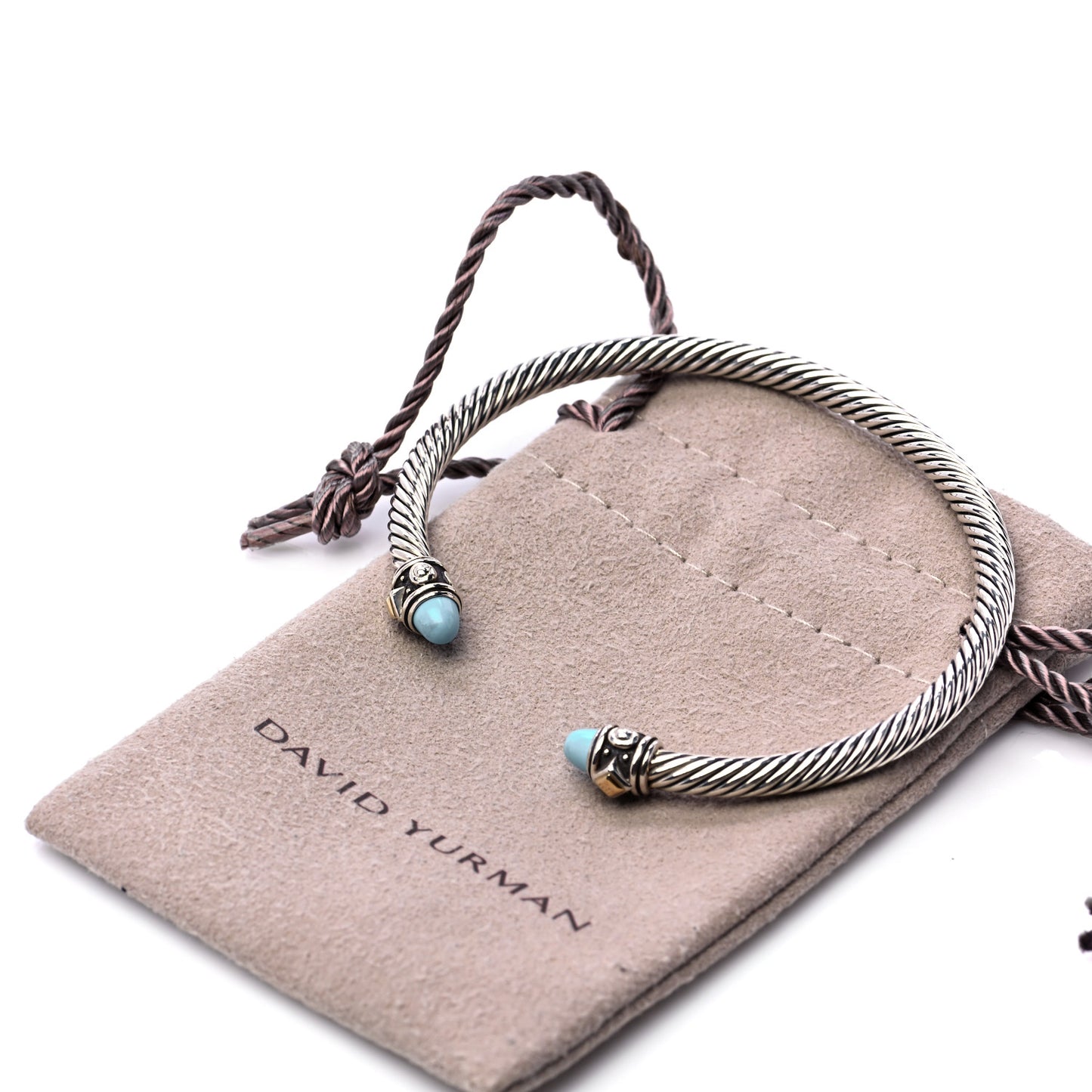 Sterling Silver 18K Yellow Gold Turquoise 4mm Cable Renaissance Bracelet