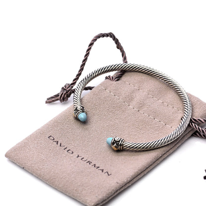 David Yurman Sterling Silver 18K Yellow Gold Turquoise 4mm Cable Renaissance Bracelet 5 of 5