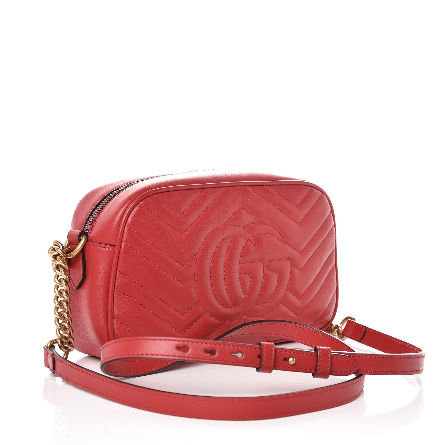 Gucci Calfskin Matelasse Small GG Marmont Chain Shoulder Bag Hibiscus Red 3 of 7