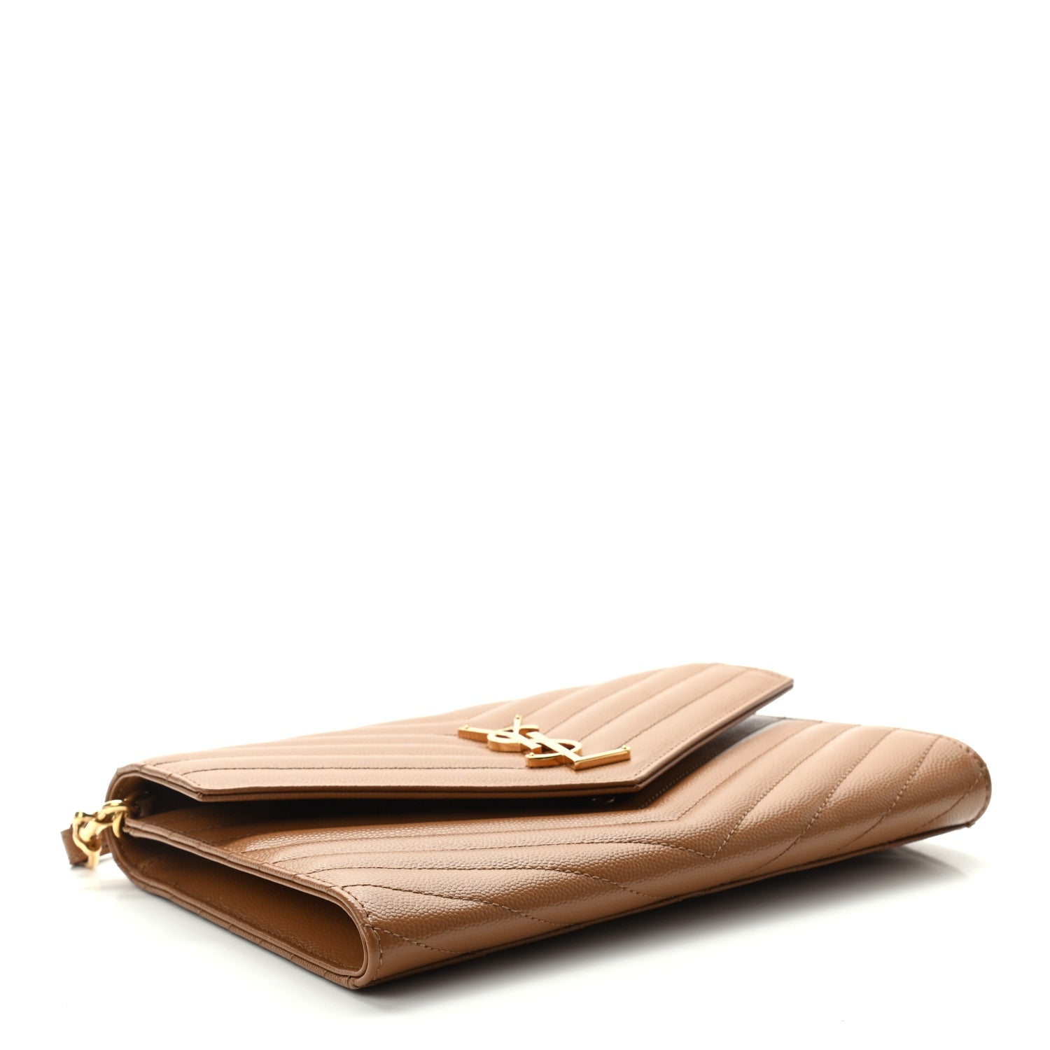 Saint Laurent Grain De Poudre Matelasse Chevron Monogram Cassandre Flap Pouch Natural Dark 4 of 7
