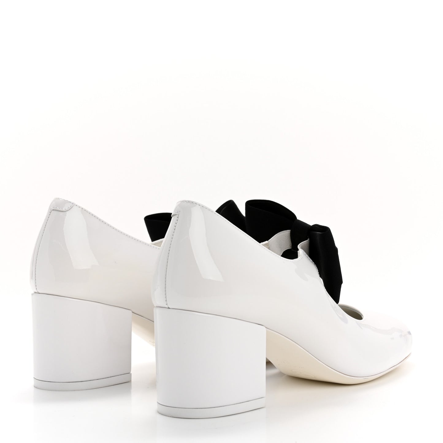 Patent Calfskin Grosgrain Bow Mary Jane Pumps 37 White Black